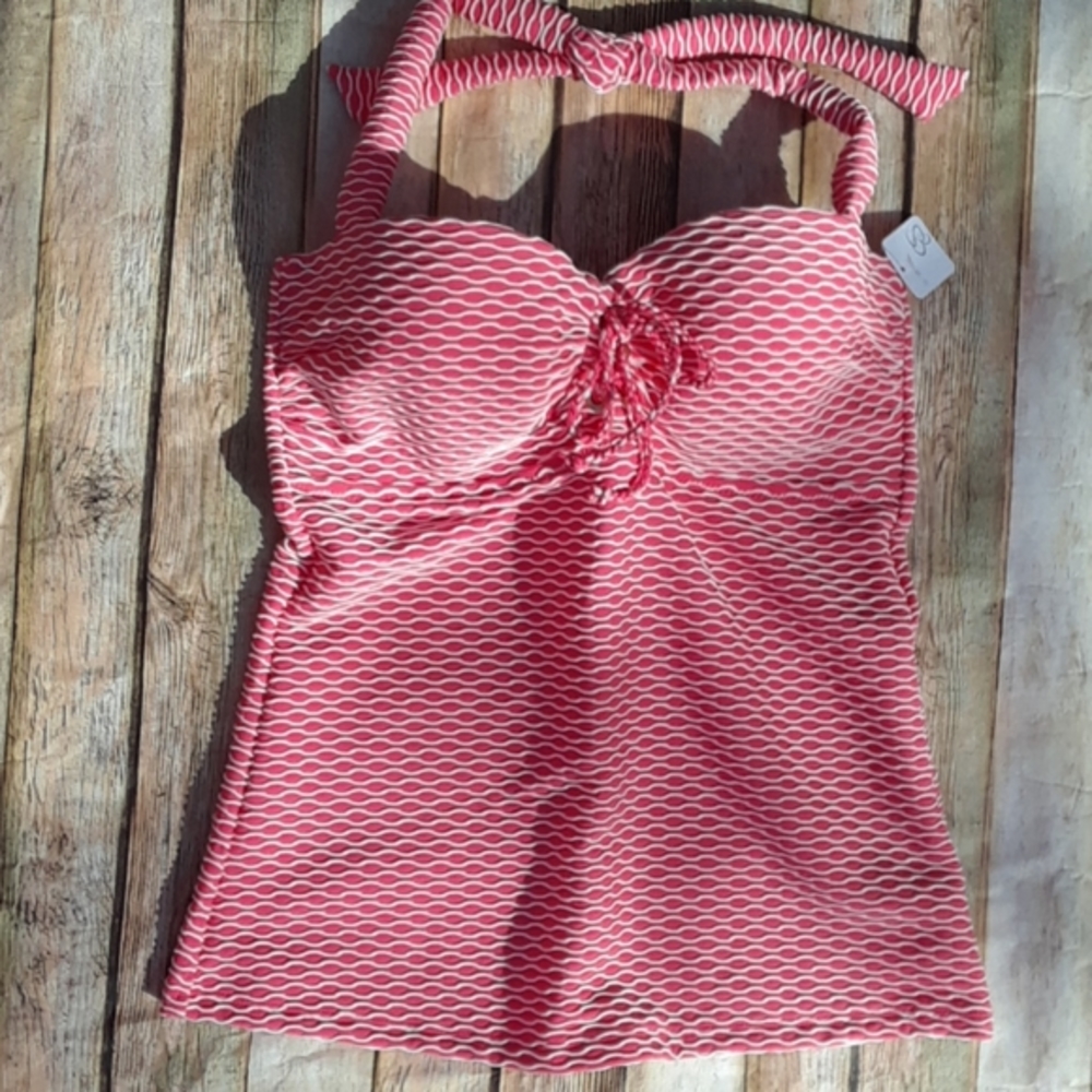 Jessica Simpson Twiggy Stripe Tankini Top Melon Orange‎ White M